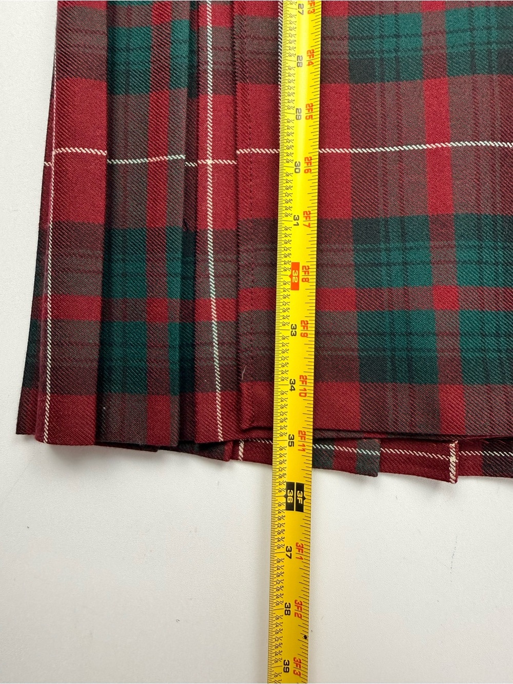 Allen Solly 12 Red Green Tartan Plaid 100% Wool Pleated Kilt Midi Skirt Preppy - Picture 6 of 6